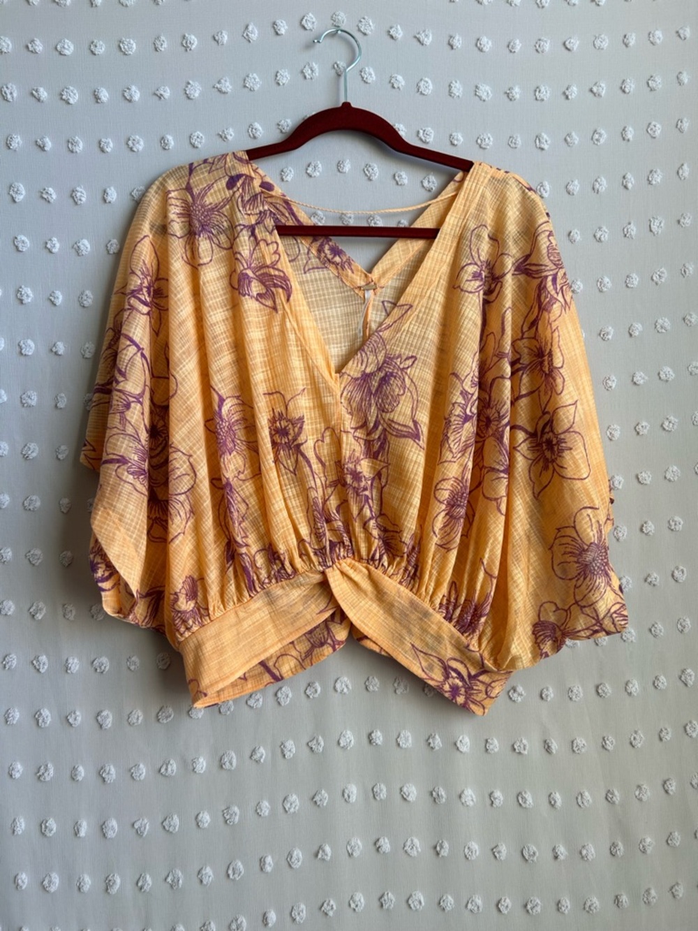 Free People One Dance Floral Short Sleeve Cropped Dolman Top Sz S Orange